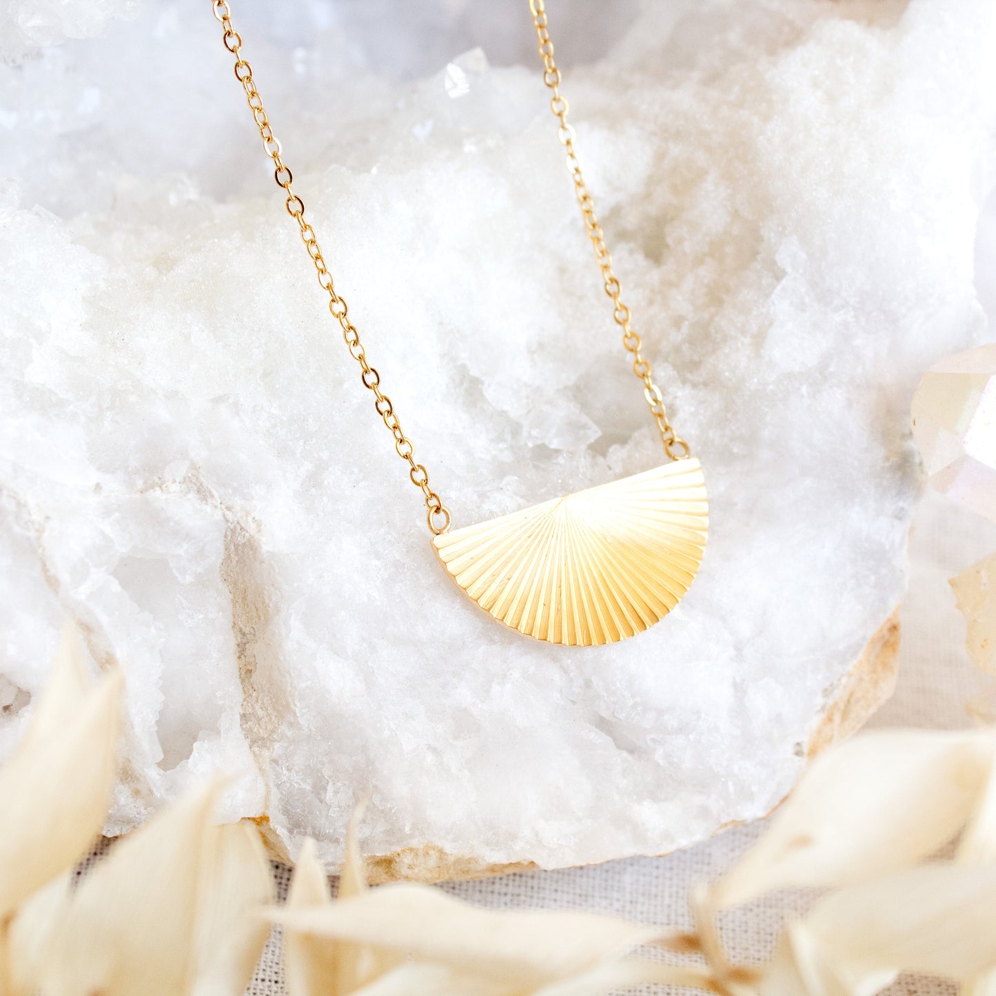 Gold sunburst fan necklace