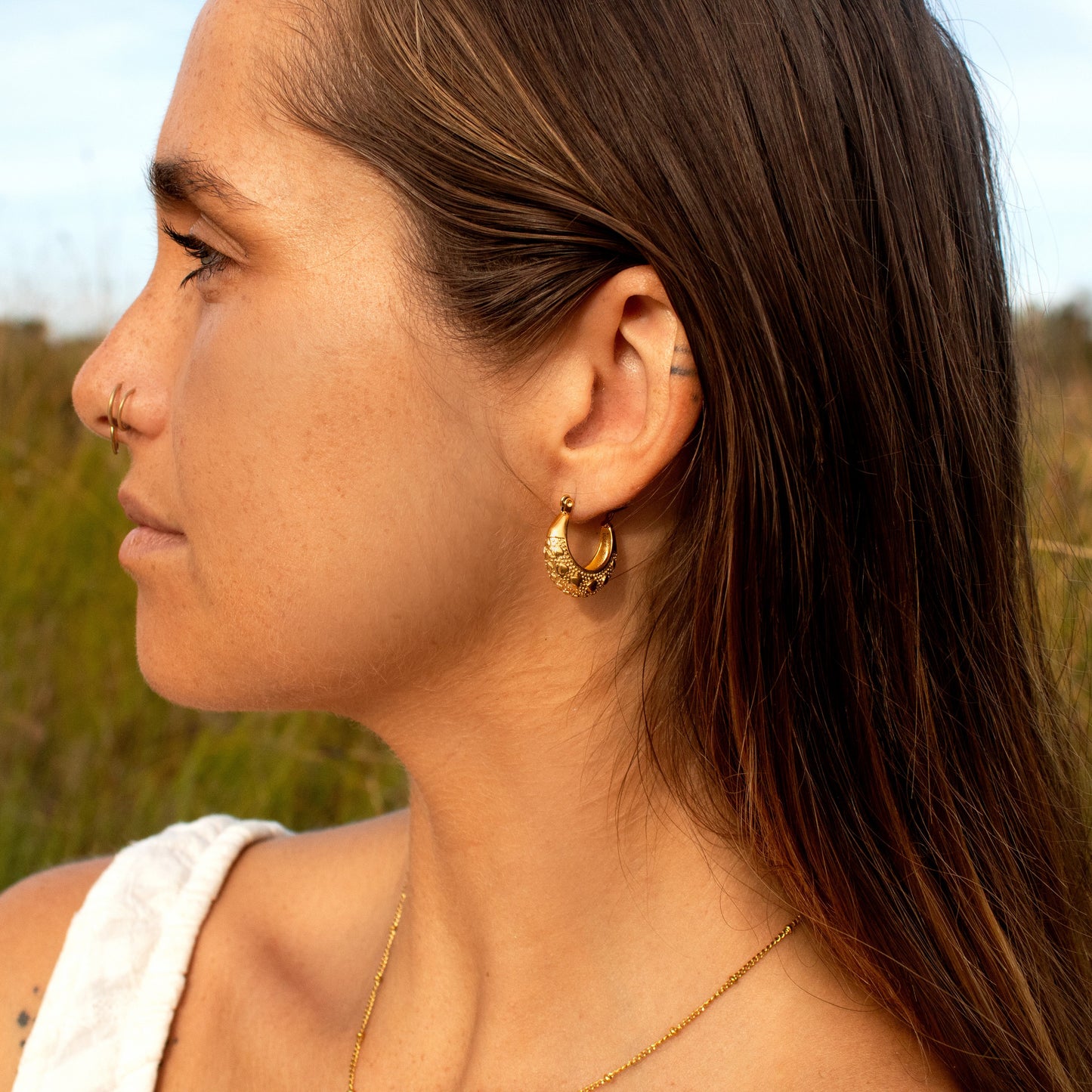 Gold bohemian hoop earrings
