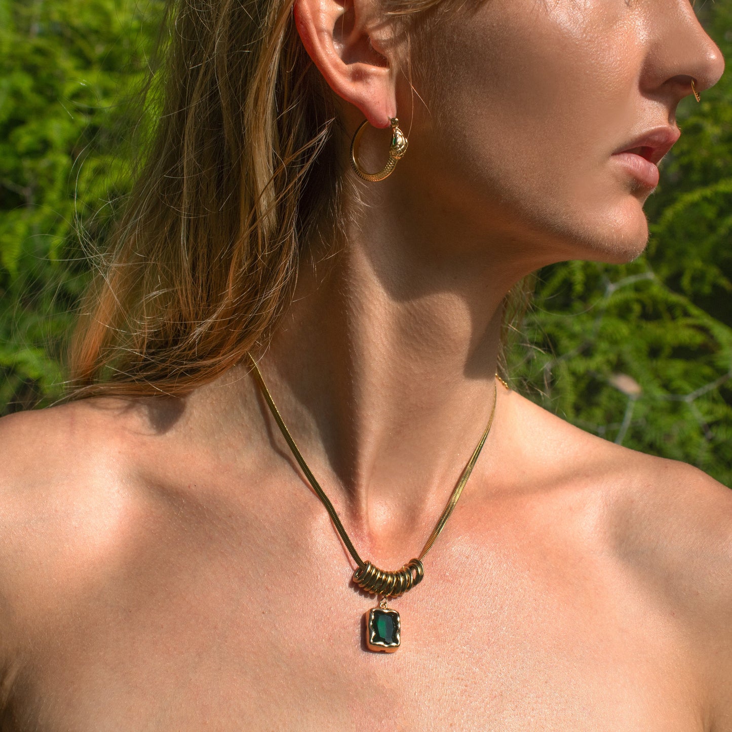 Gold Marakata Necklace with green gemstone