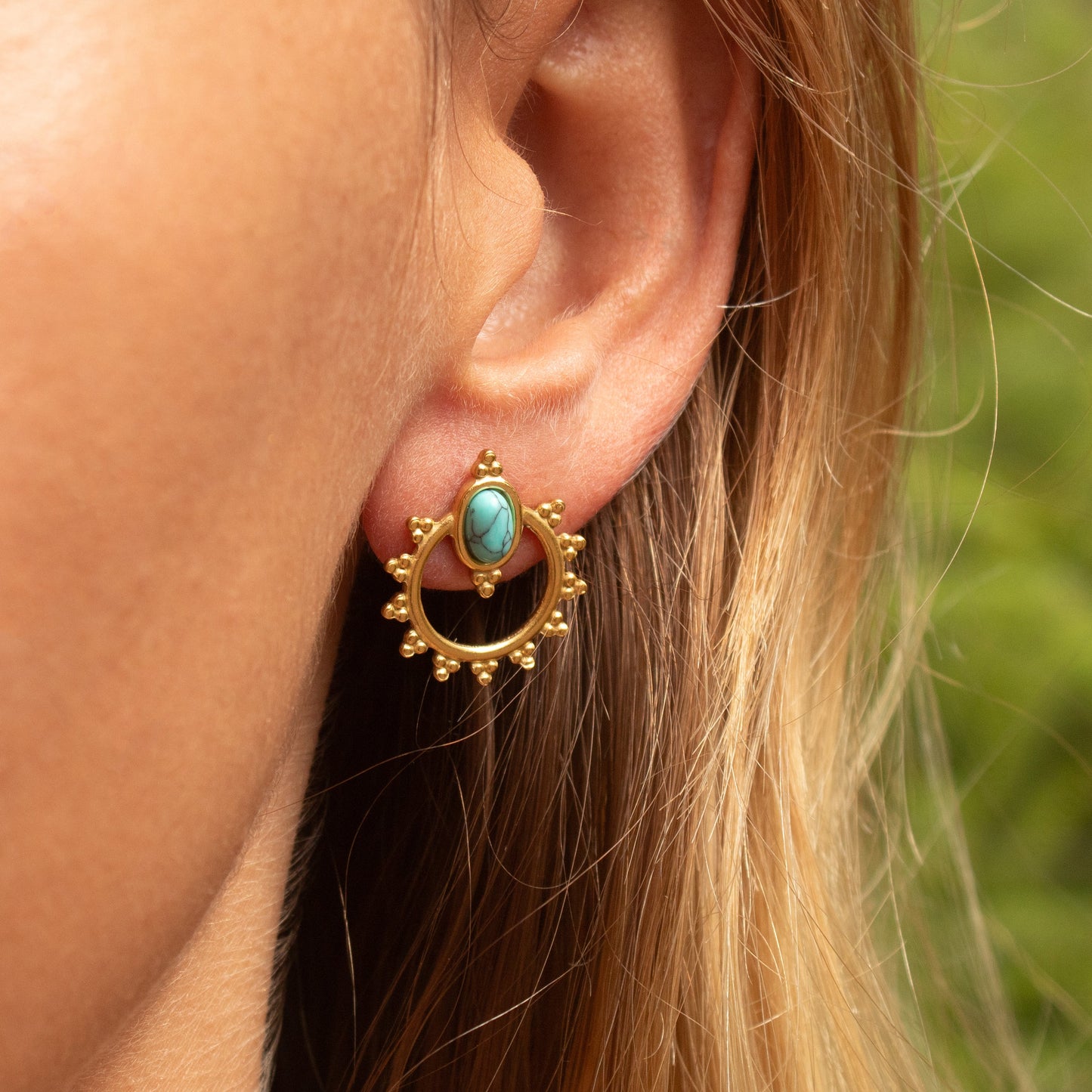 Gold Empress Earrings with turquoise stone