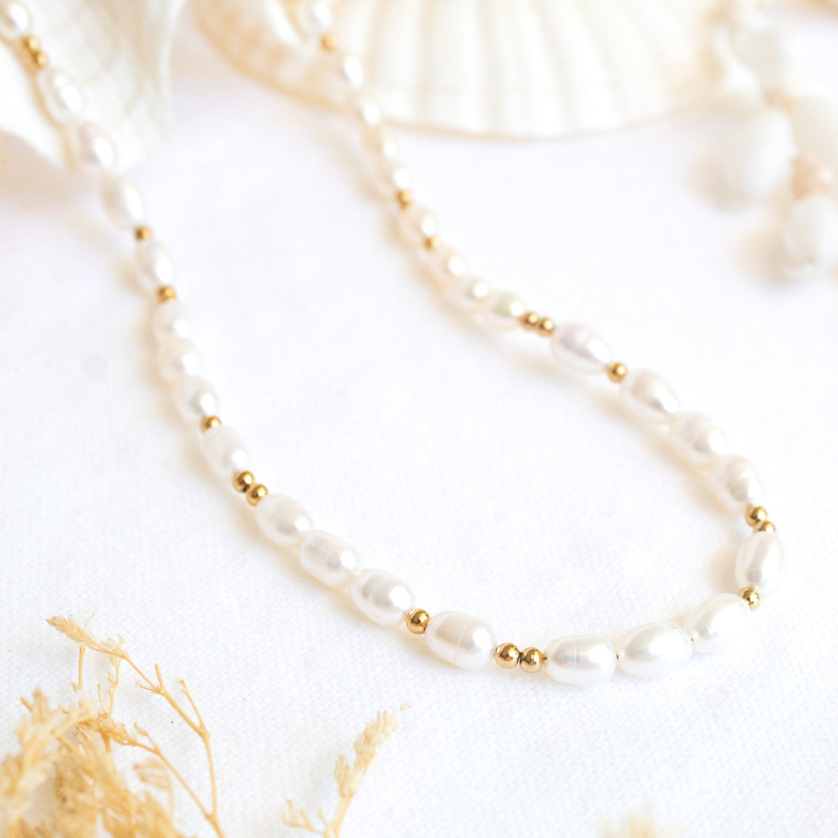 Pearl and gold bead necklace