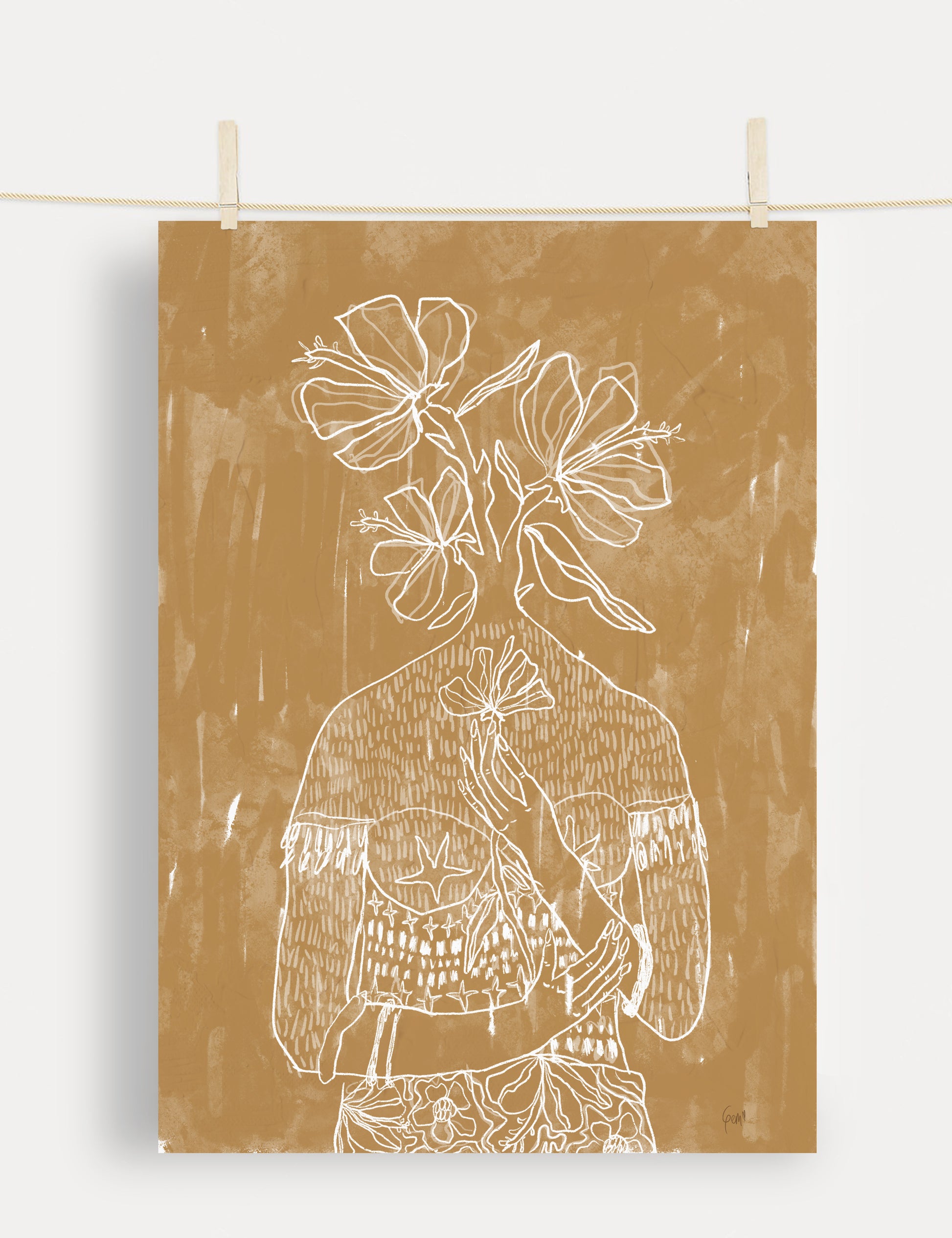 Arcana Land white line art on brown paper