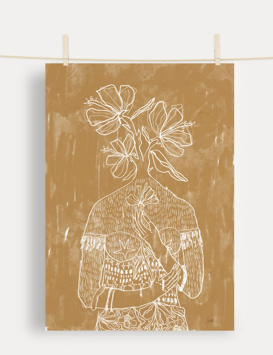 Arcana Land white line art on brown paper