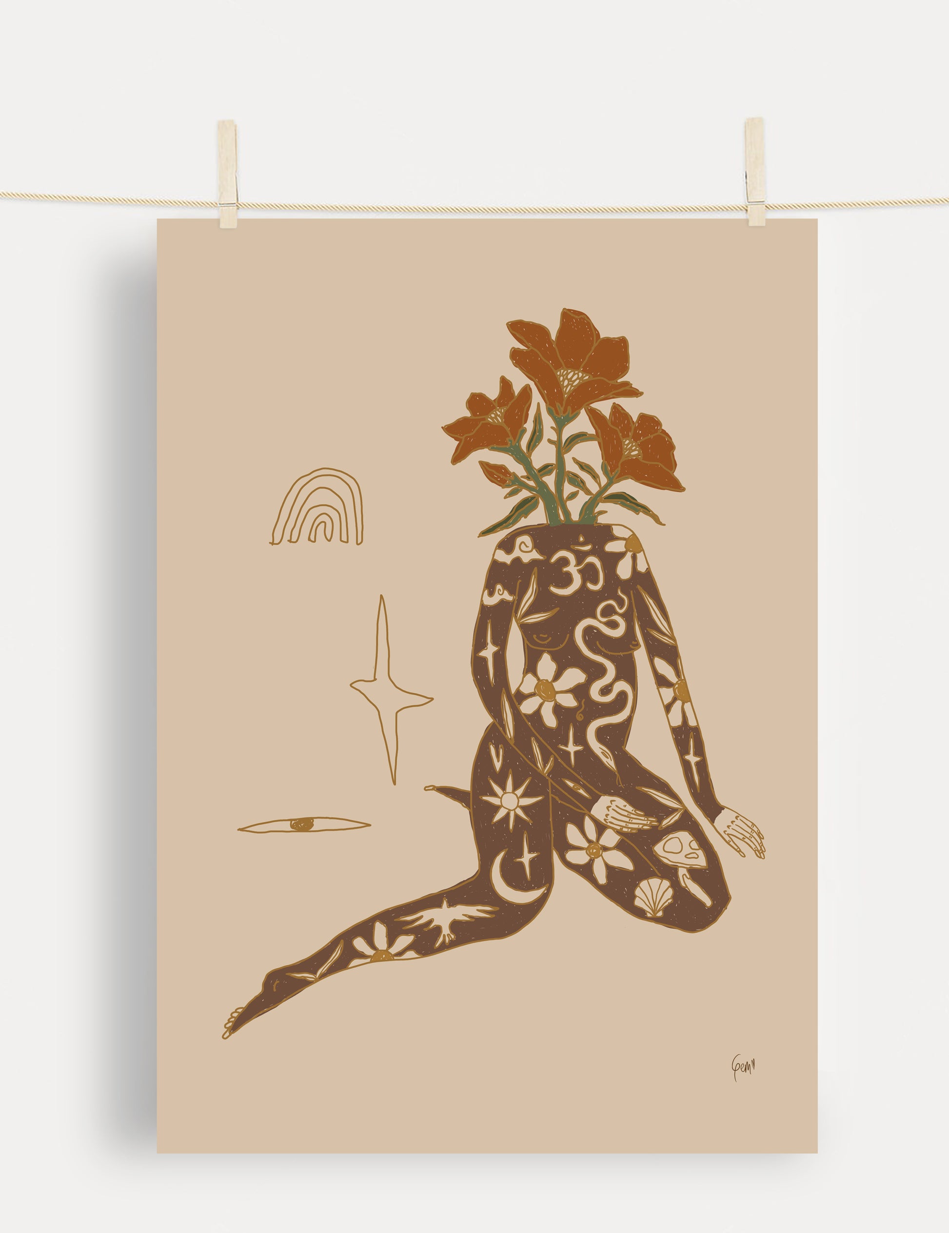 Ashia print: Woman with flowers growing from head