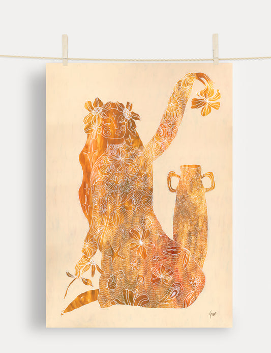 Divine Flower artwork: woman with flower and vase