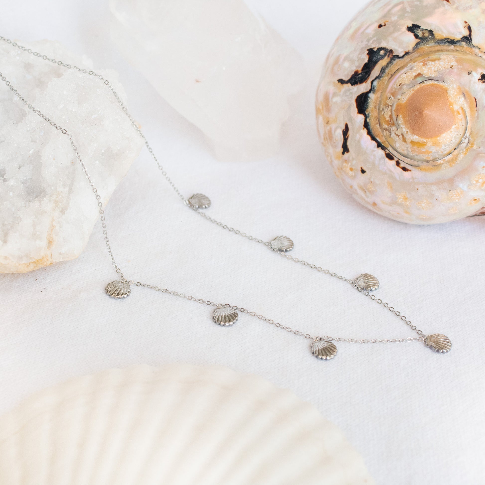 Salty Kiss Necklace: silver chain with shell charms