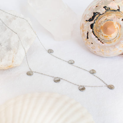 Salty Kiss Necklace: silver chain with shell charms