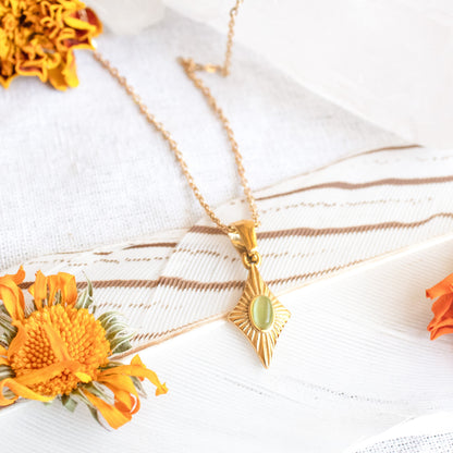 Gold Protection Necklace with green stone