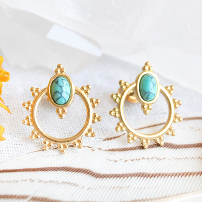 Gold Empress Earrings with turquoise stones