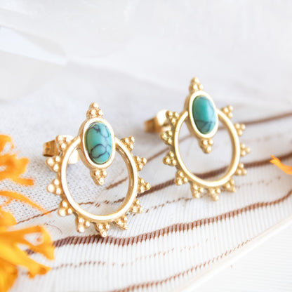 Gold Empress Earrings with turquoise stones