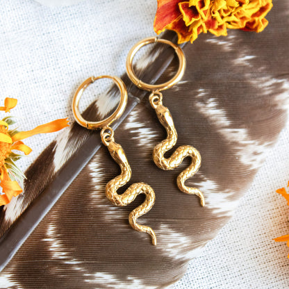 Gold serpent hoop earrings