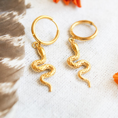 Gold serpent hoop earrings