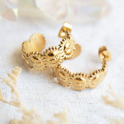 Gold Sun Deity hoop earrings