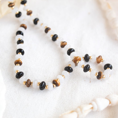 Golden Ember Necklace with tiger's eye and onyx beads