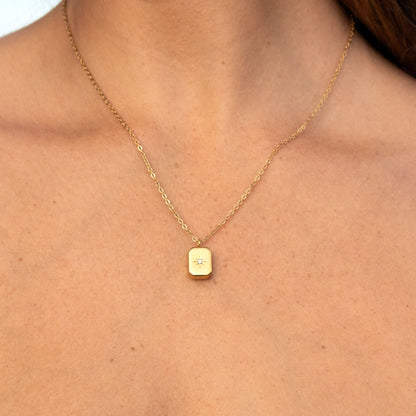 Gold star rectangle necklace