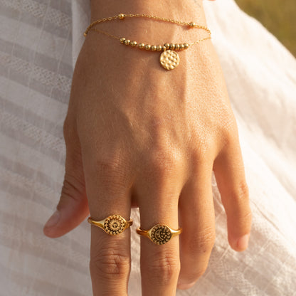 Gold Sunrise Bracelet with sun and moon rings
