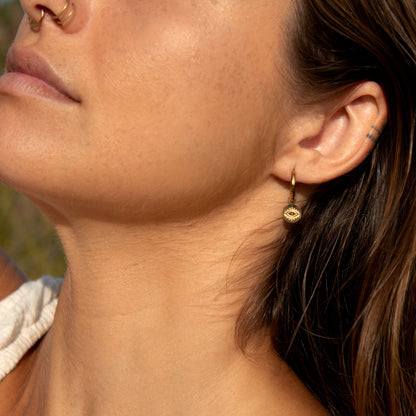 Gold All Seeing Eye charm hoop earring