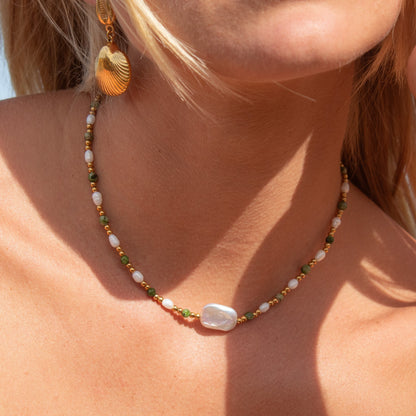 Elysian Soul Necklace with pearl and jade beads