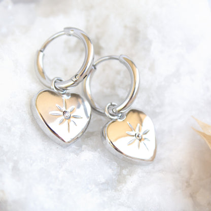 Awakened Heart silver hoop earrings with crystal