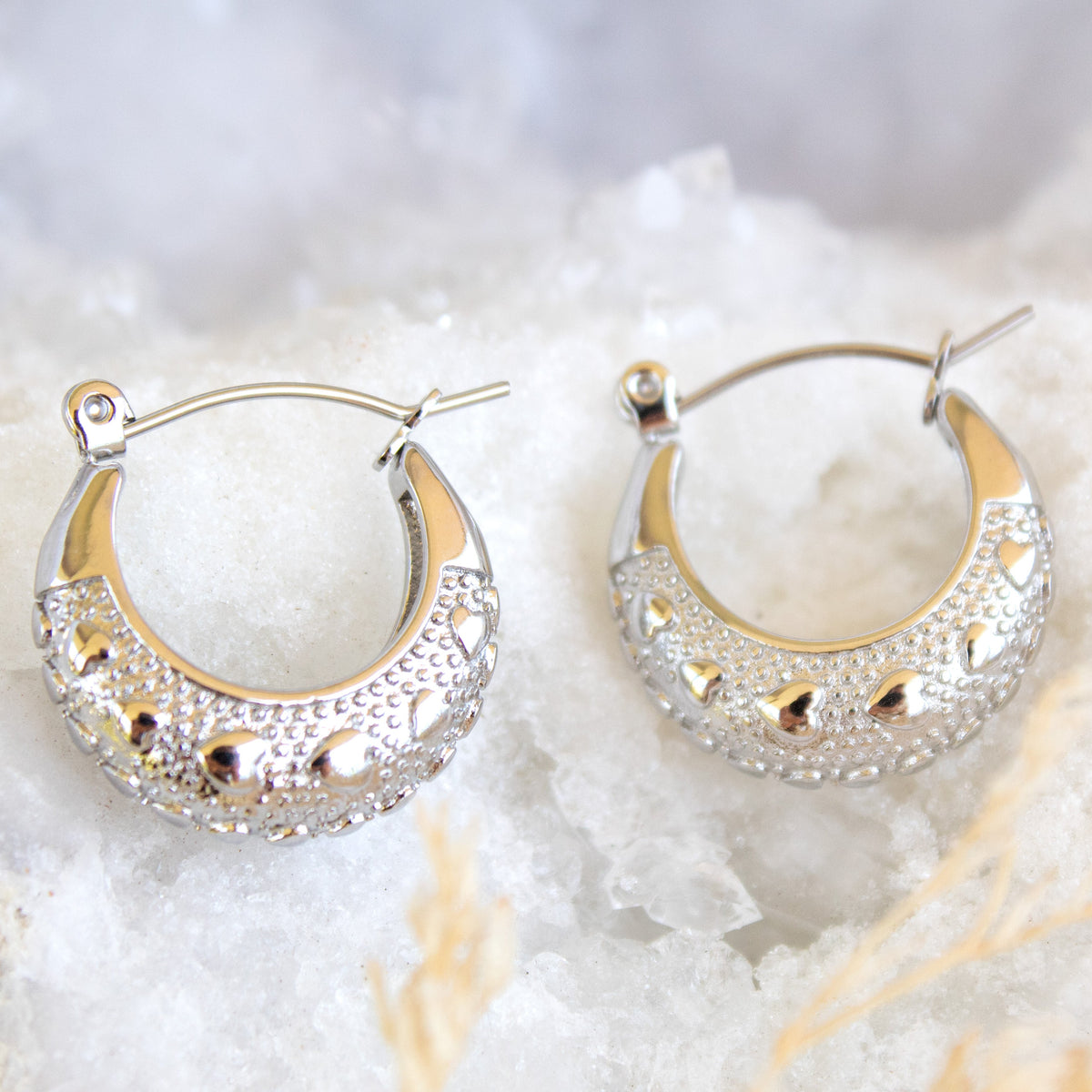 Silver heart boheme hoop earrings