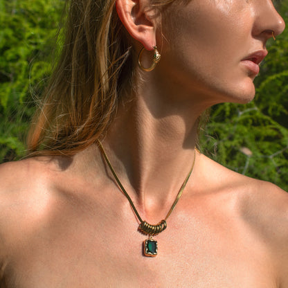 Gold Marakata Necklace with green gemstone