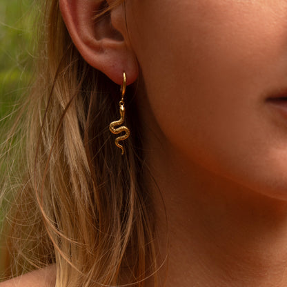 Gold serpent hoop earrings