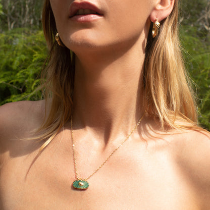 Gold Manifestation Necklace with green stone