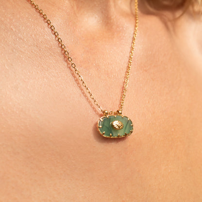 Gold Manifestation Necklace with green stone