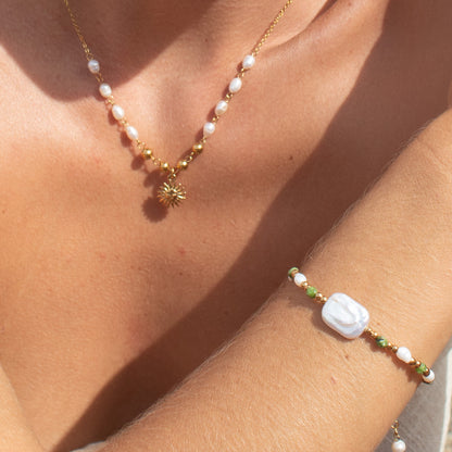Elysian Soul Bracelet with baroque pearl and green beads