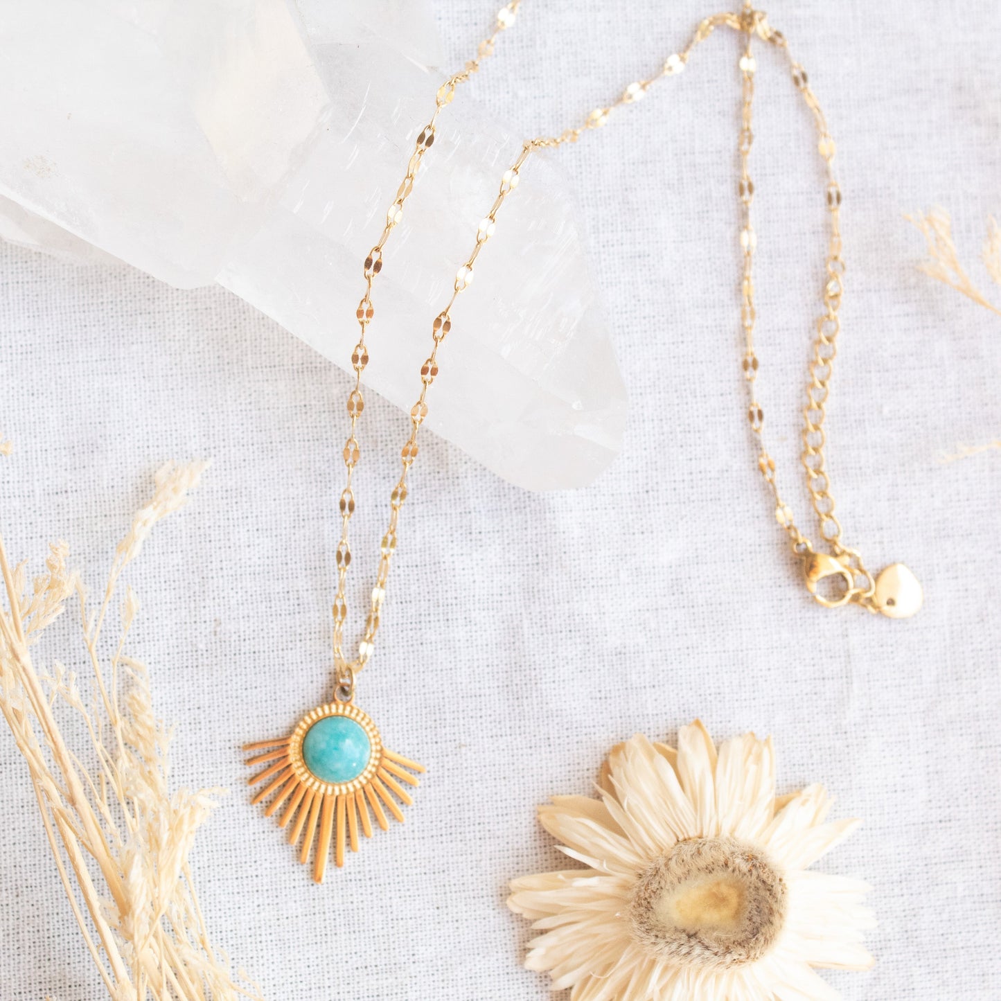 Gold Azure Necklace with turquoise sunburst pendant