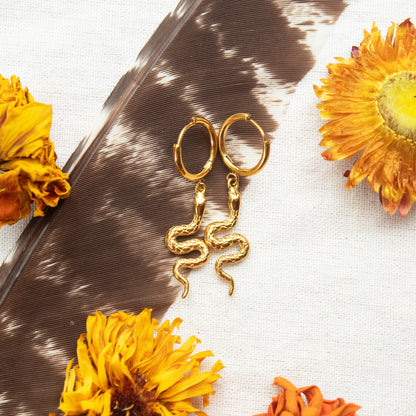 Gold serpent hoop earrings