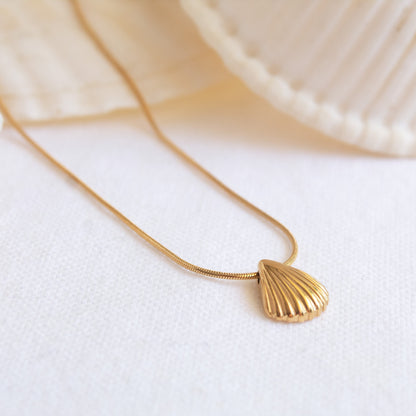 Gold fan shell necklace