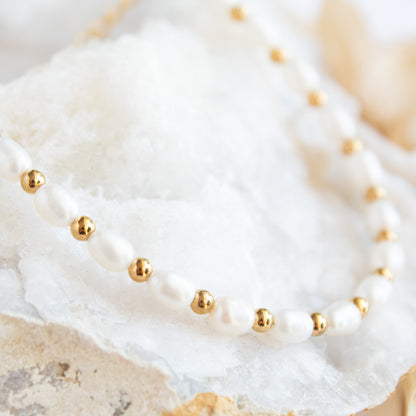 Sacred Shore pearl and gold bead bracelet