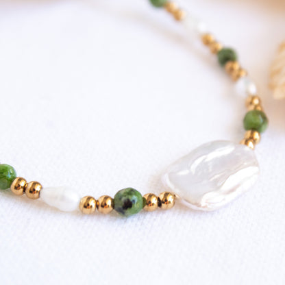 Elysian Soul Bracelet: Pearl, jade, gold beads