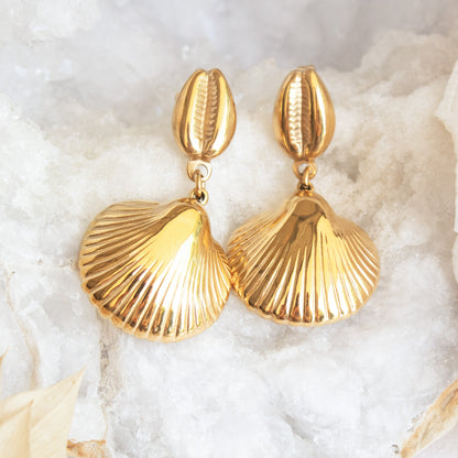 Golden Shore Earrings: gold shell dangle earrings