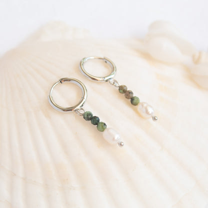 Sea Whisper pearl and jade hoop earrings