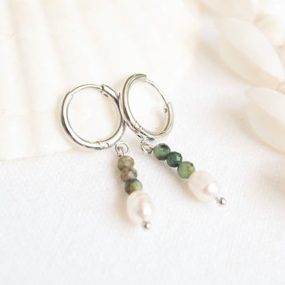 Sea Whisper pearl and gemstone hoop earrings