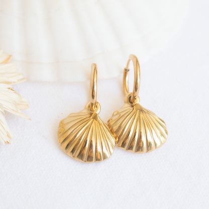 Mermaid gold shell hoop earrings