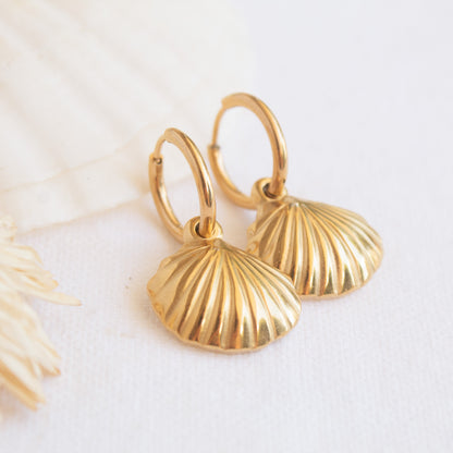 Gold seashell hoop earrings