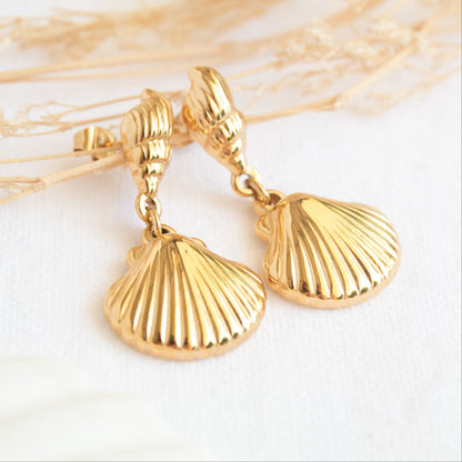 Gold seashell dangle earrings