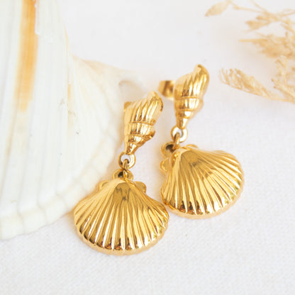 Gold seashell dangle earrings