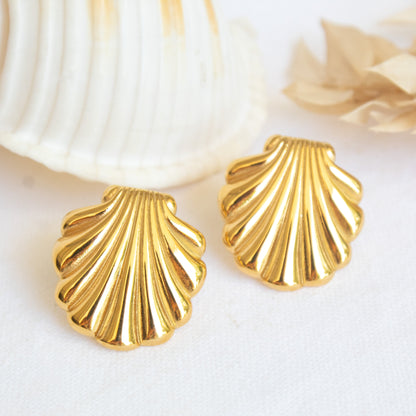 Gold clam shell earrings