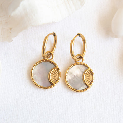 Gold mother of pearl disc earrings