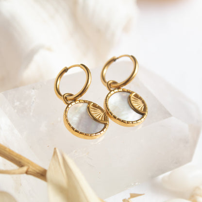 Gold mother of pearl crescent moon earrings