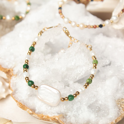 Elysian Soul Bracelet with pearl and green stones