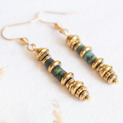 Gold and turquoise dangle earrings