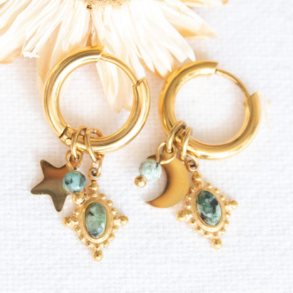 Amara Light gold hoop earrings with charms