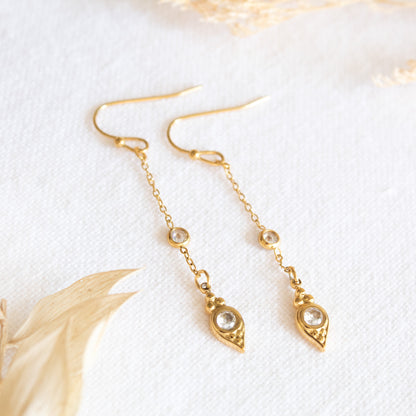 Gold drop earrings with cubic zirconia