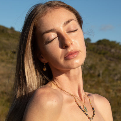 Gold Etheria Necklace with blue beads