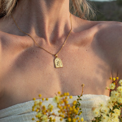 Gold Oasis Necklace with palm tree pendant